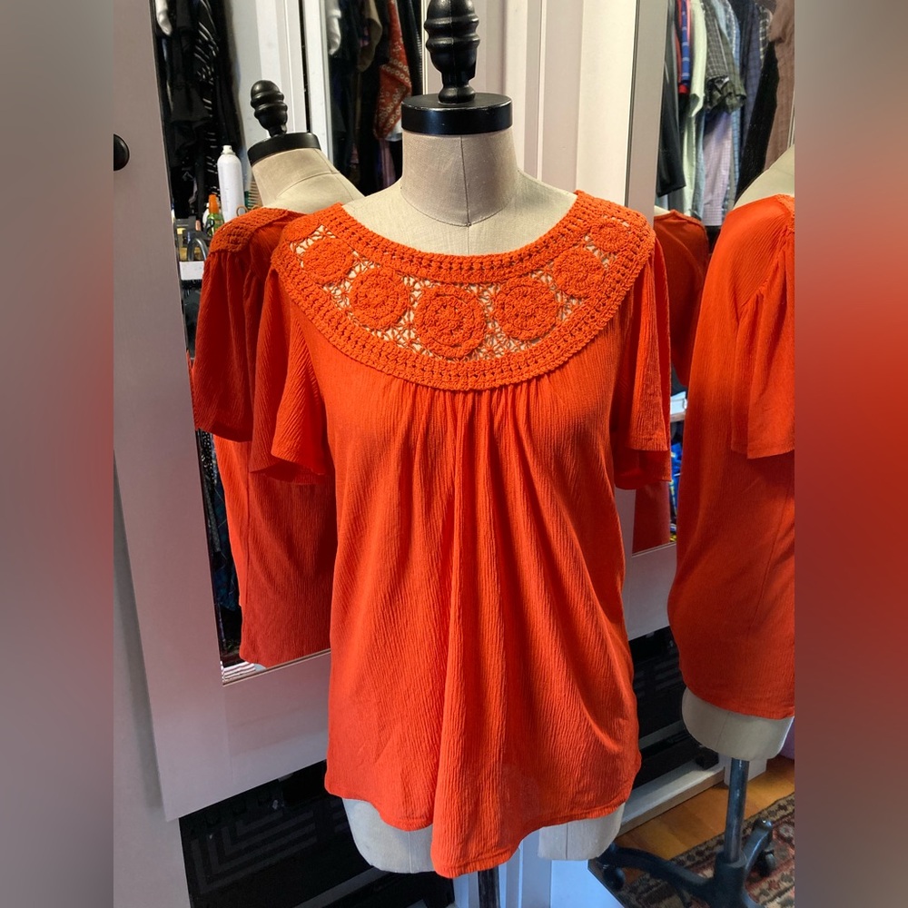 Kathy Ireland Women’s Orange Top w/Angel Sleeves, Size Medium